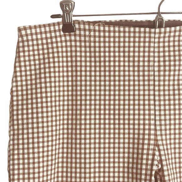 Theory Crop Pants Size 14 Side Zip Stretch Skinny Brown White Gingham Check - Picture 1 of 8